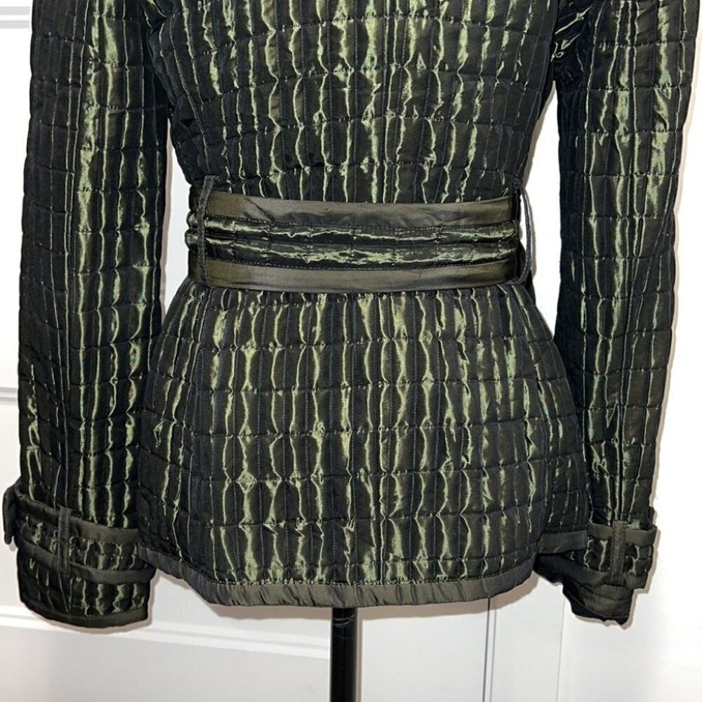 ZARA Woman Metallic Green Quilted Double Breasted Tied Trench Coat Size Medium - Picture 11 of 16